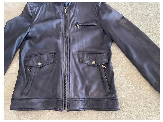 Blaue gewaschene Lammleder-Fliegerjacke Dolce & Gabbana Größe 52 IT - Ansicht 4