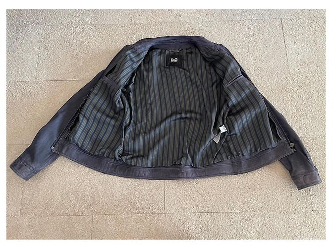 Blaue gewaschene Lammleder-Fliegerjacke Dolce & Gabbana Größe 52 IT - Ansicht 5