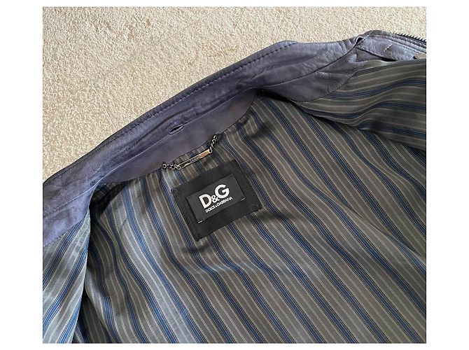 Blaue gewaschene Lammleder-Fliegerjacke Dolce & Gabbana Größe 52 IT - Ansicht 6