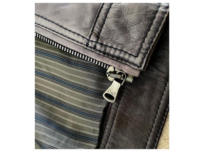 Blaue gewaschene Lammleder-Fliegerjacke Dolce & Gabbana Größe 52 IT - Ansicht 7