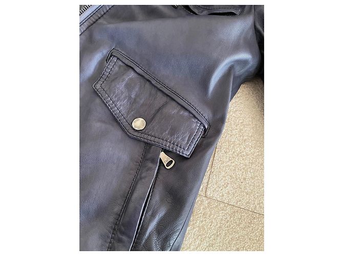 Blaue gewaschene Lammleder-Fliegerjacke Dolce & Gabbana Größe 52 IT - Ansicht 8