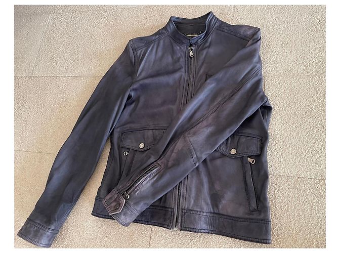 Blaue gewaschene Lammleder-Fliegerjacke Dolce & Gabbana Größe 52 IT - Ansicht 9