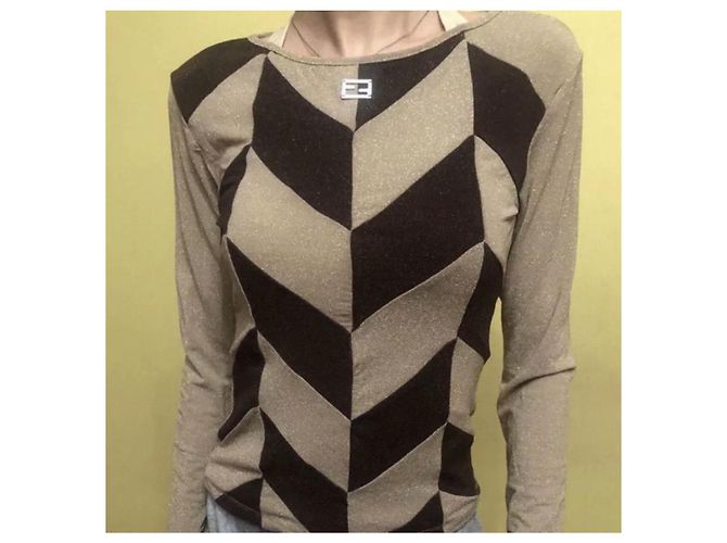 Pull Fendi Brillant Manches Longues Marron - vue 3