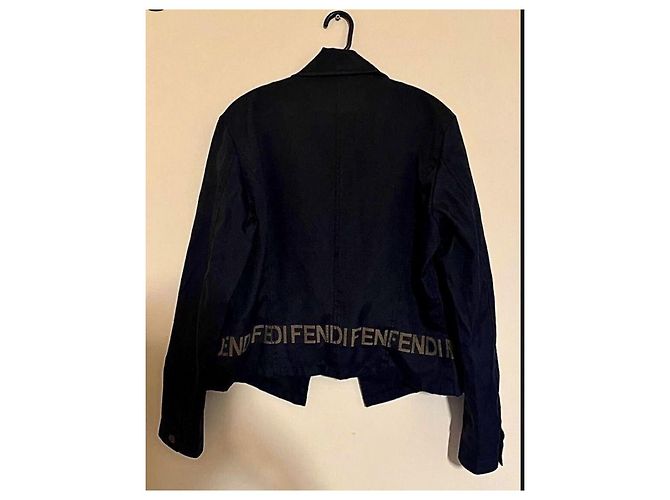Fendi Windjacke mit Monogramm Streifen Schwarz - Ansicht 2