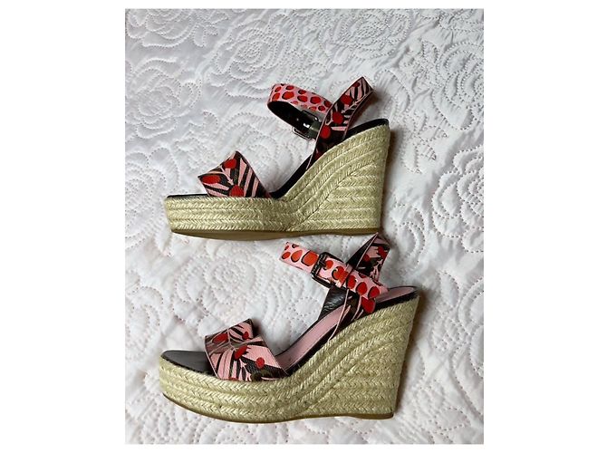 Sandali con zeppa Louis Vuitton in pelle rosa - vista 2