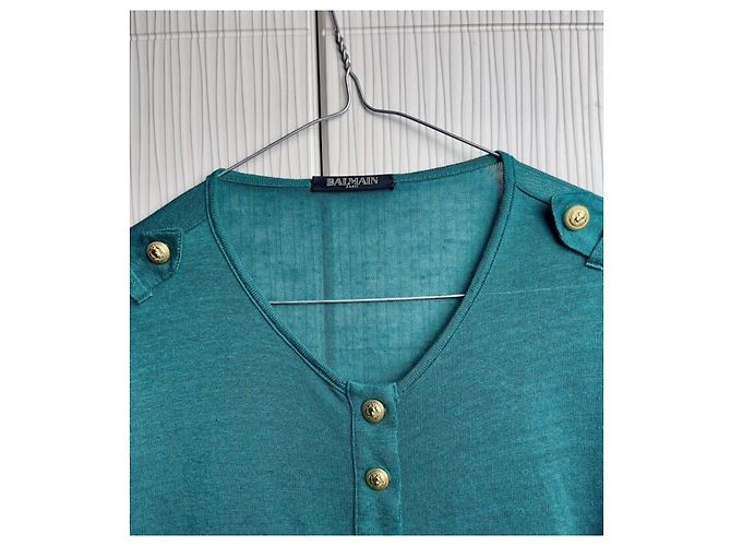 Balmain Pullover Grün aus Viskose und Leinen - Ansicht 2