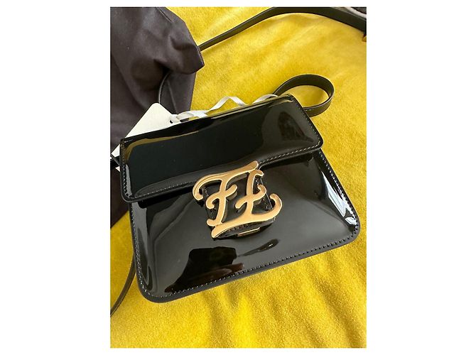 Fendi Caligraphy Tasche schwarzes Lackleder - Ansicht 10