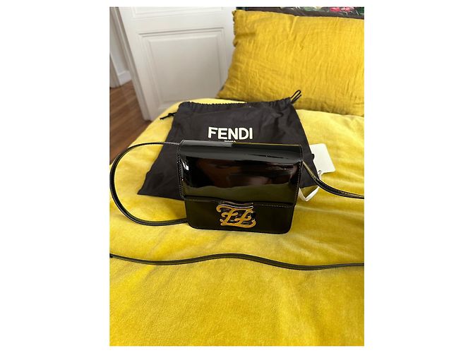 Fendi Caligraphy Tasche schwarzes Lackleder - Ansicht 14