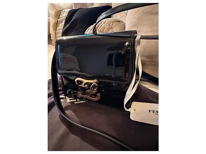 Fendi Caligraphy Tasche schwarzes Lackleder - Ansicht 19