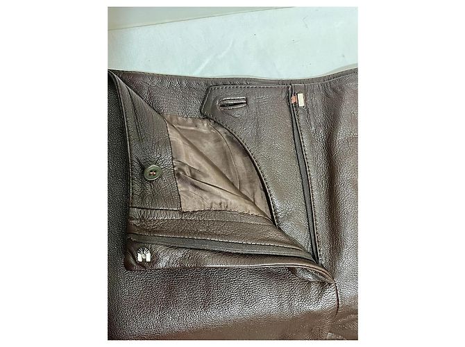 Prada Pantalones de cuero rectos marrones oscuros Marrón oscuro - vista 2