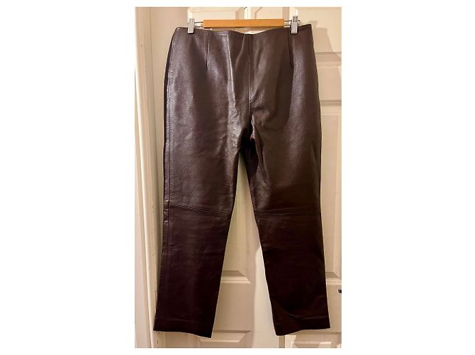 Prada Pantalones de cuero rectos marrones oscuros Marrón oscuro - vista 3