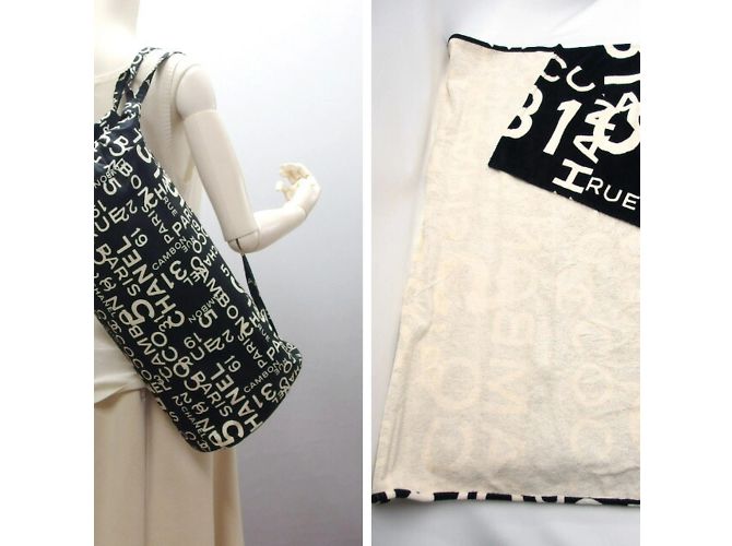 Set di grande coperta e borsa Chanel by Sea Nero Bianco Crudo - vista 3
