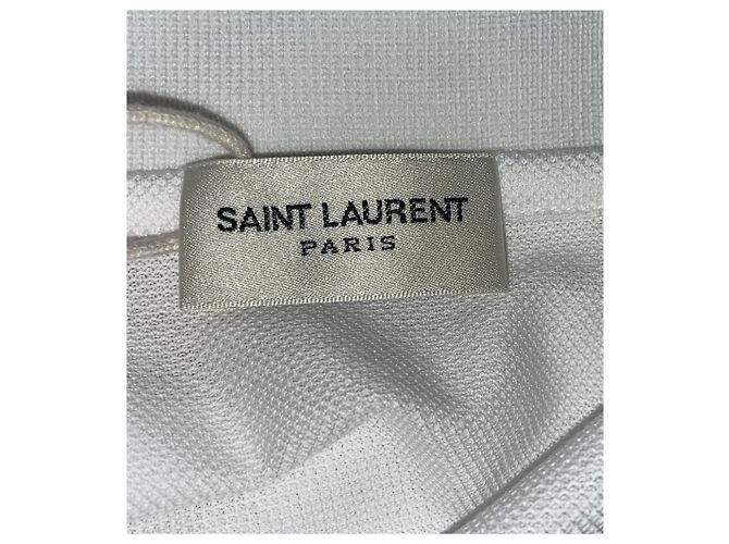Polo de algodão branco com logo bordado Saint Laurent - vista 11