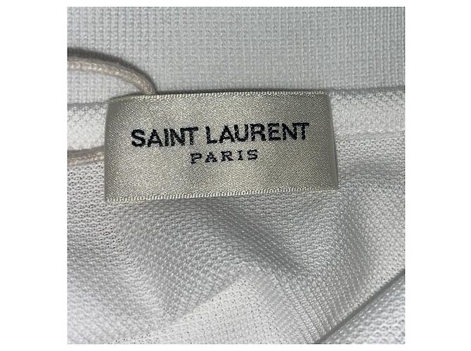 Polo de algodão branco com logo bordado Saint Laurent - vista 5