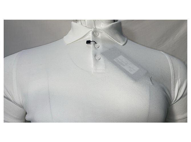 Polo de algodão branco com logo bordado Saint Laurent - vista 8