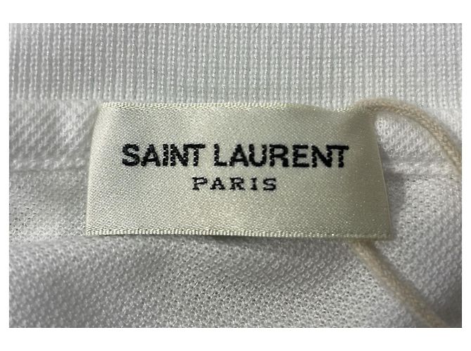 Polo de algodão branco com logo bordado Saint Laurent - vista 12
