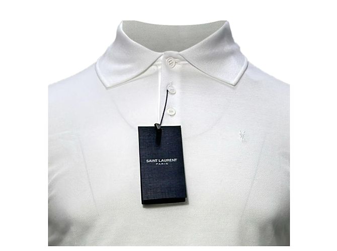 Polo de algodão branco com logo bordado Saint Laurent - vista 2