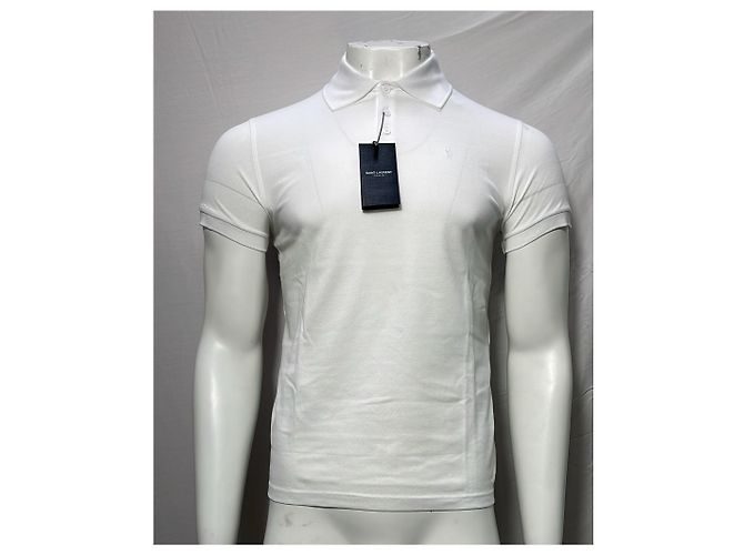 Polo de algodão branco com logo bordado Saint Laurent - vista 8