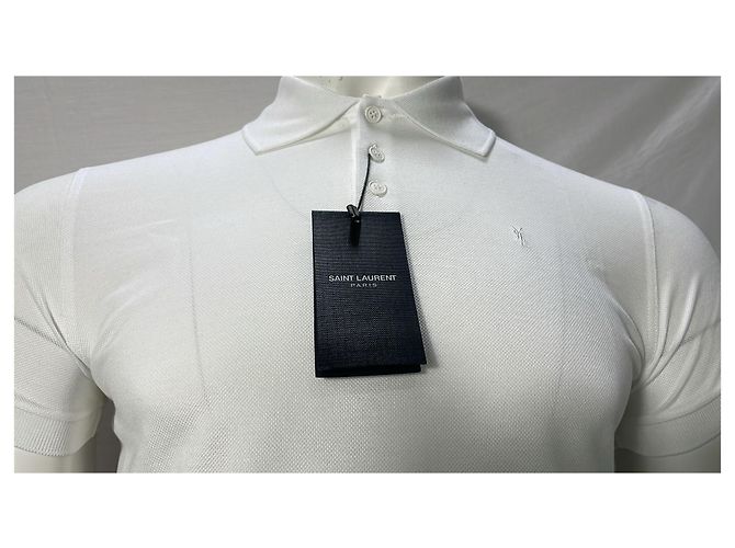 Polo de algodão branco com logo bordado Saint Laurent - vista 9