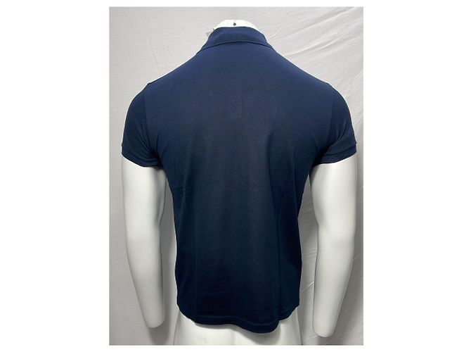 Polo in cotone blu navy con logo ricamato Saint Laurent Cassandre - vista 10