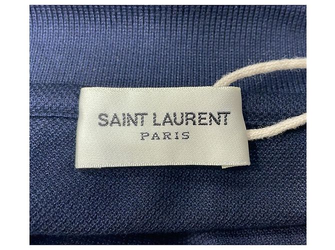 Polo in cotone blu navy con logo ricamato Saint Laurent Cassandre - vista 11