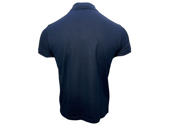 Polo in cotone blu navy con logo ricamato Saint Laurent Cassandre - vista 4