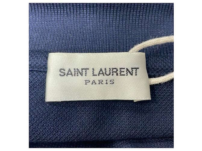 Polo in cotone blu navy con logo ricamato Saint Laurent Cassandre - vista 5