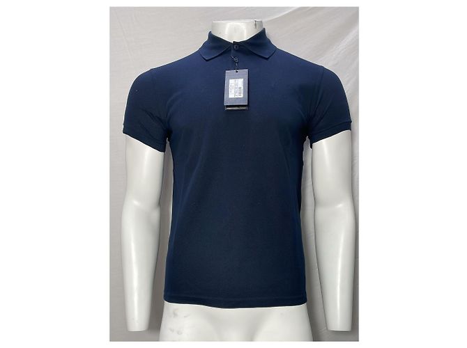 Polo in cotone blu navy con logo ricamato Saint Laurent Cassandre - vista 7