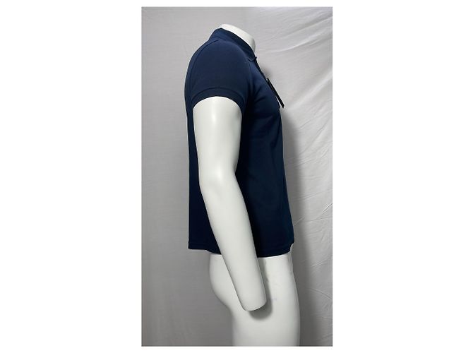 Polo in cotone blu navy con logo ricamato Saint Laurent Cassandre - vista 9