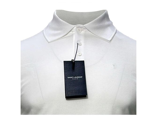 Polo de algodão branco com logo bordado Saint Laurent - vista 2