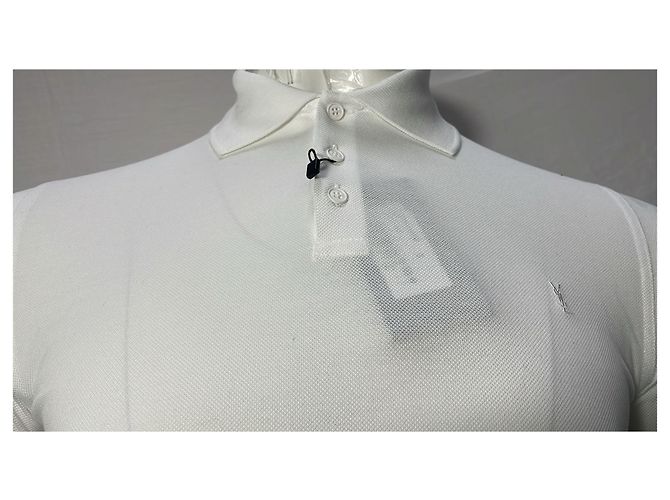 Polo de algodão branco com logo bordado Saint Laurent - vue 8
