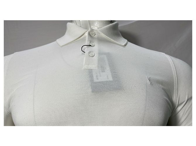 Polo de algodão branco com logo bordado Saint Laurent - vista 8