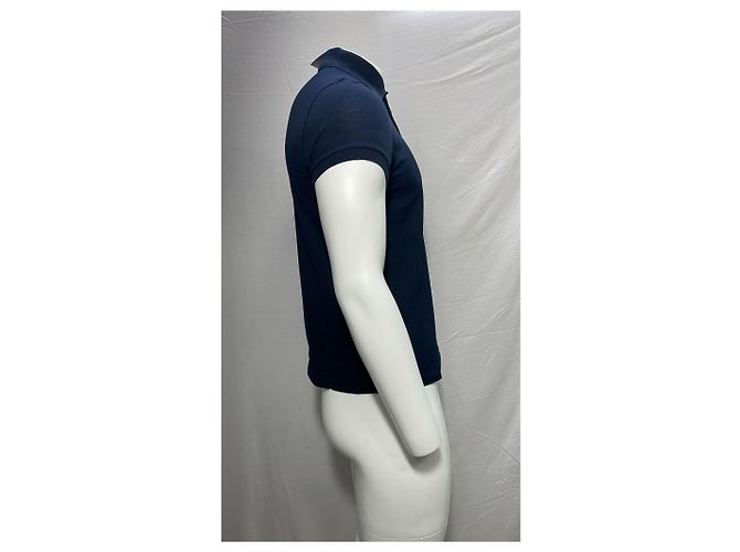 Polo in cotone blu navy con logo ricamato Saint Laurent Cassandre - vista 10
