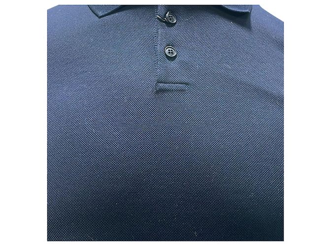 Polo in cotone blu navy con logo ricamato Saint Laurent Cassandre - vista 2