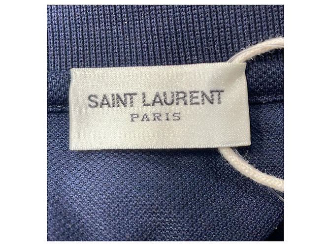 Polo in cotone blu navy con logo ricamato Saint Laurent Cassandre - vista 5
