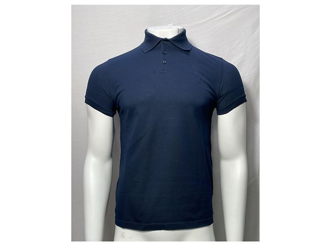 Polo in cotone blu navy con logo ricamato Saint Laurent Cassandre - vista 8