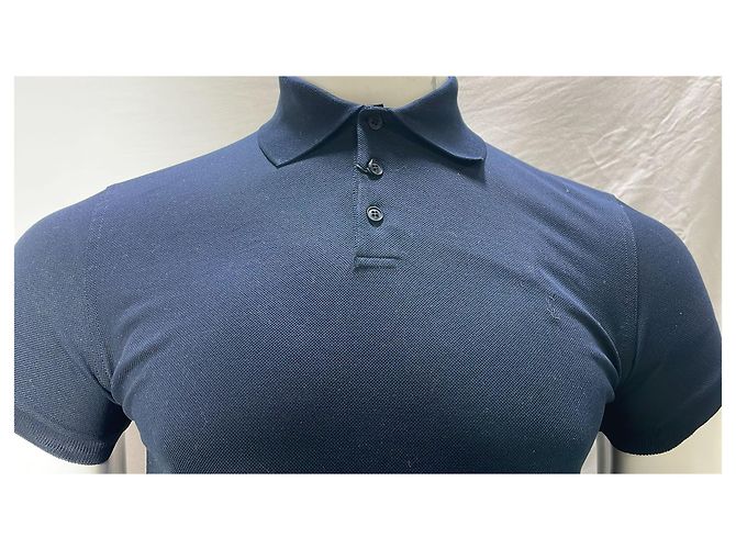 Polo in cotone blu navy con logo ricamato Saint Laurent Cassandre - vista 9