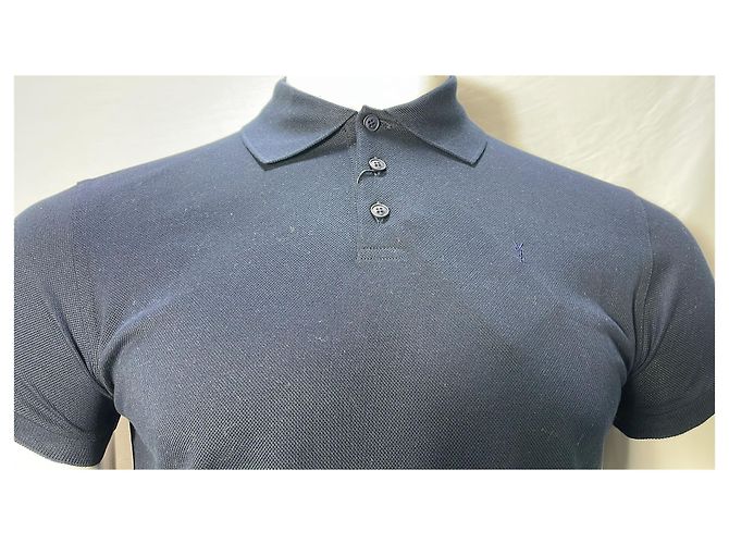 Polo aus navyblauer Baumwolle mit gesticktem Logo Saint Laurent Cassandre Marineblau - Ansicht 9