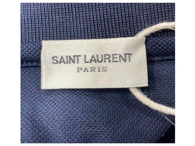Polo in cotone blu navy con logo ricamato Saint Laurent Cassandre - vista 12