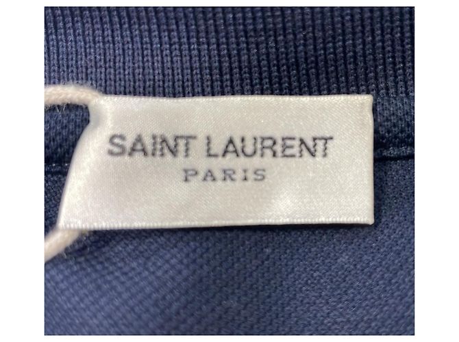 Polo de algodón azul marino con logo bordado Saint Laurent Cassandre - vista 11