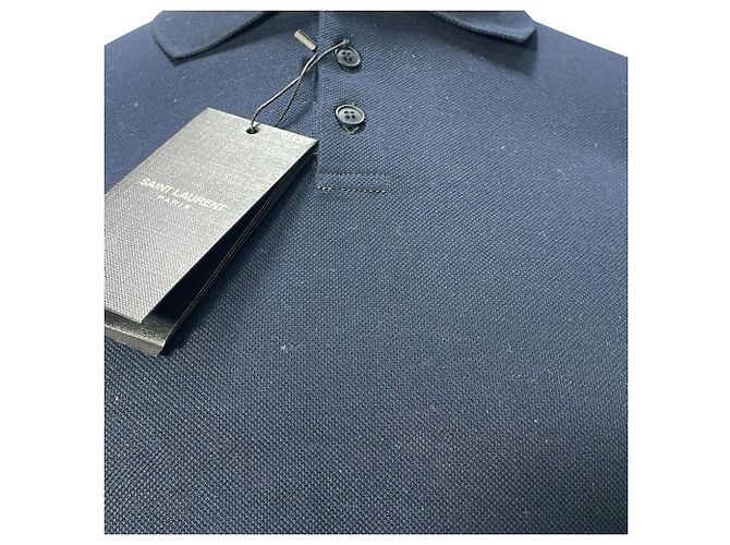 Polo de algodón azul marino con logo bordado Saint Laurent Cassandre - vista 2