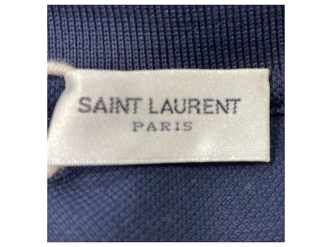 Polo de algodón azul marino con logo bordado Saint Laurent Cassandre - vista 5