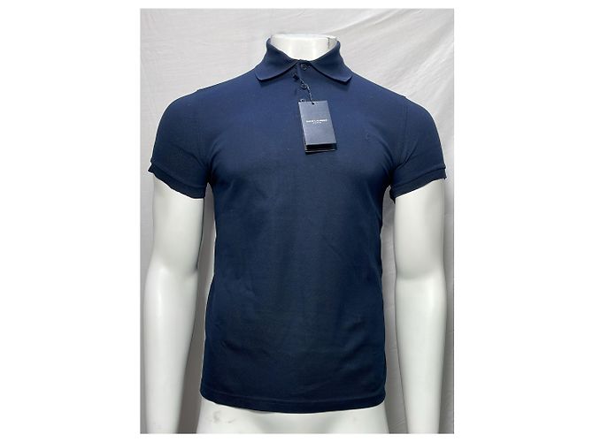 Polo de algodón azul marino con logo bordado Saint Laurent Cassandre - vista 7