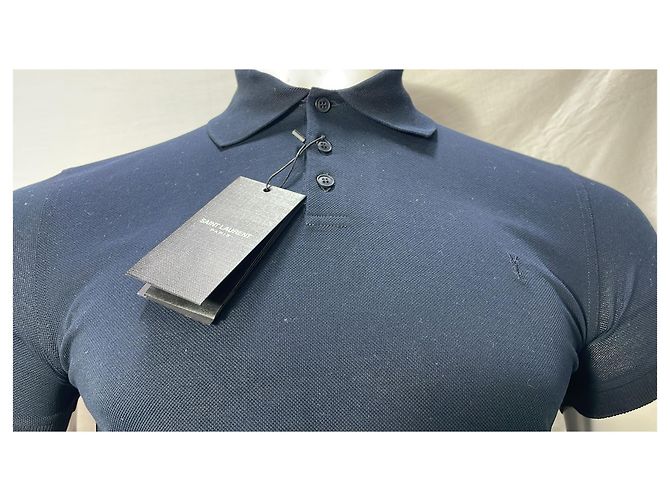 Polo de algodón azul marino con logo bordado Saint Laurent Cassandre - vista 8