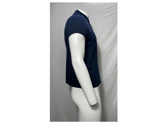 Polo in cotone blu navy con logo ricamato Saint Laurent Cassandre - vista 10