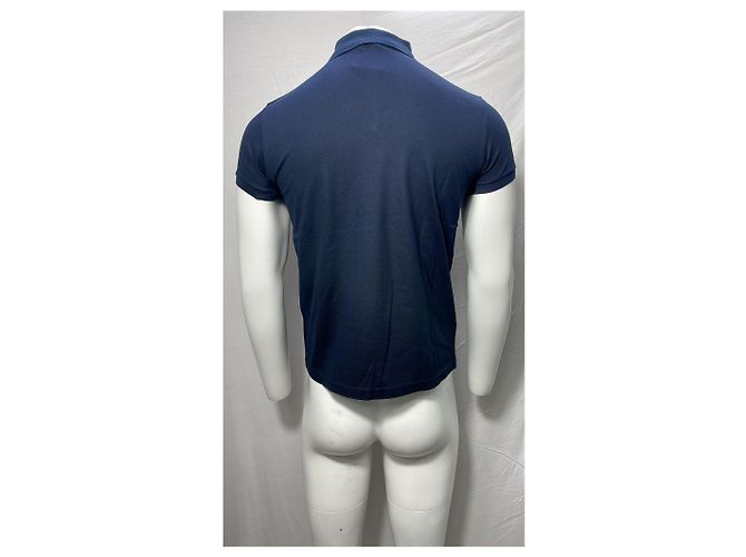 Polo in cotone blu navy con logo ricamato Saint Laurent Cassandre - vista 11