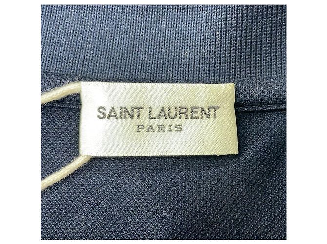 Polo in cotone blu navy con logo ricamato Saint Laurent Cassandre - vista 12