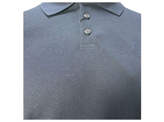 Polo in cotone blu navy con logo ricamato Saint Laurent Cassandre - vista 2