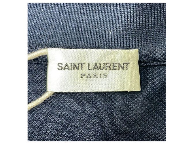Polo in cotone blu navy con logo ricamato Saint Laurent Cassandre - vista 5