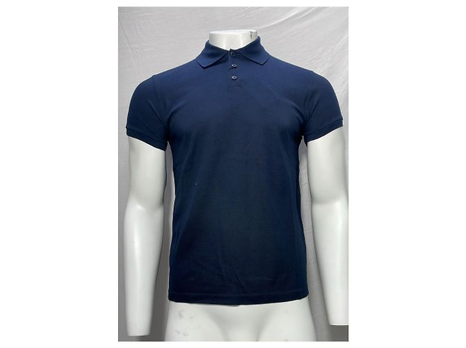 Polo in cotone blu navy con logo ricamato Saint Laurent Cassandre - vista 8